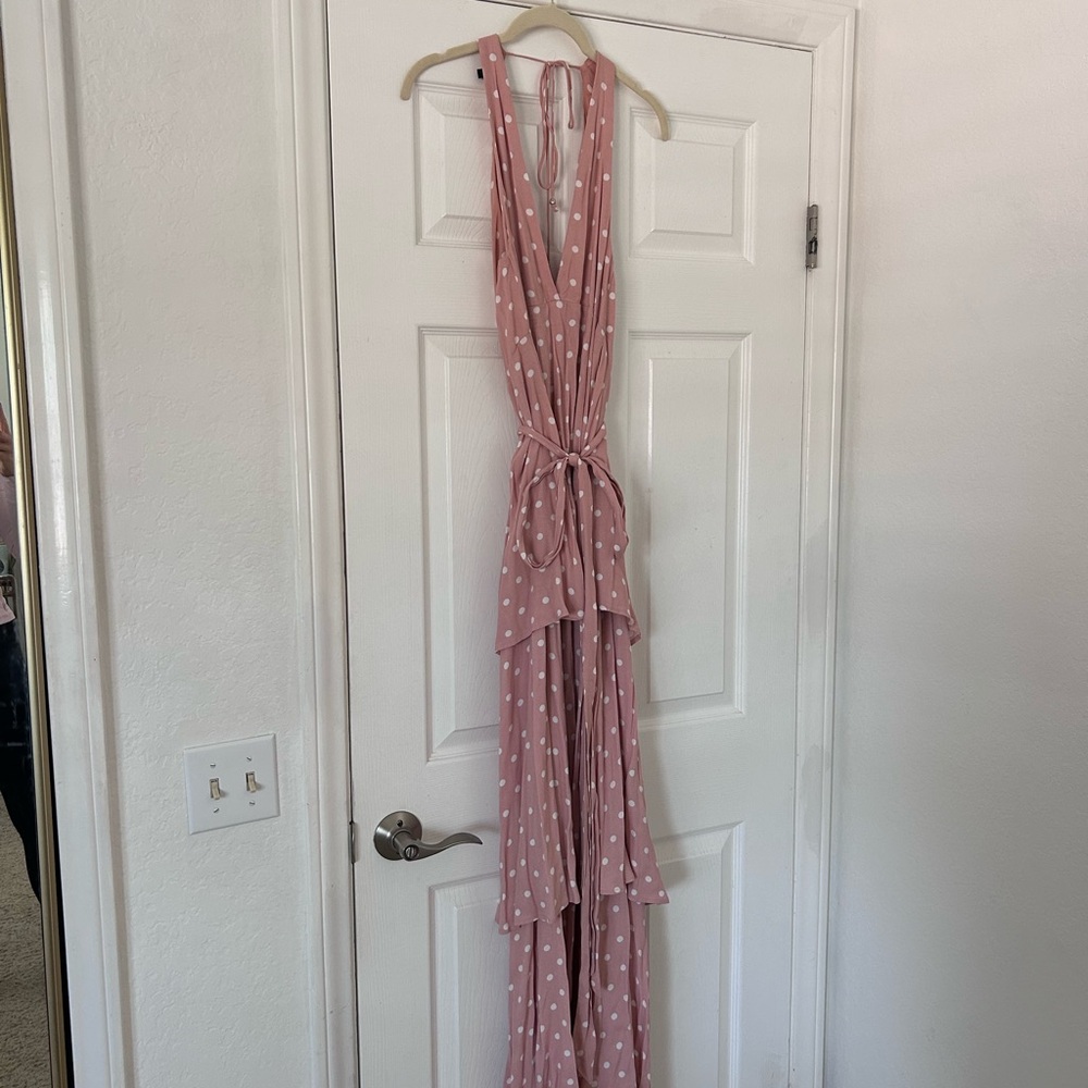Pink Polka Dot Wrap Maxi Dress